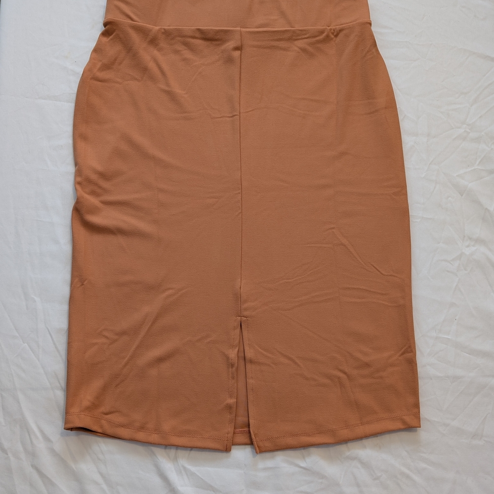 Zenana Outfitters Tan High-Waist Pencil Skirt with Front Slit